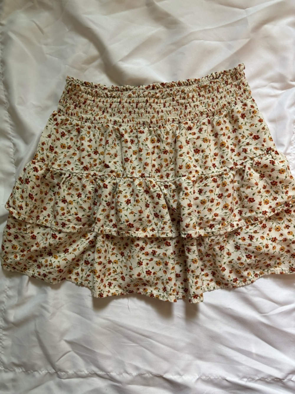 Joe Benbasset Cream Floral Smocked Waist skirt with Orange and Brown Accents